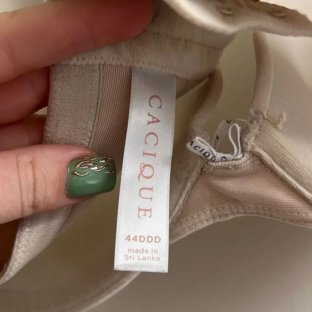 Cacique Cotton Boost Plunge Beige Sz 44DDD Bra
